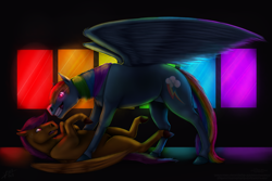 Size: 3000x2000 | Tagged: safe, artist:umaraspberry, rainbow dash, scootaloo, pegasus, pony, fanfic:rainbow factory, g4, 2018, fanfic art, glowing, glowing eyes, high res