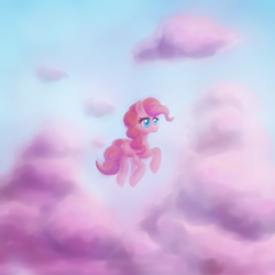 Size: 1200x1200 | Tagged: safe, artist:rainspeak, pinkie pie, earth pony, pony, g4, cloud, female, flying, mare, solo