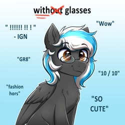 Size: 4000x4000 | Tagged: safe, alternate version, artist:confetticakez, oc, oc only, pegasus, pony, chest fluff, glasses, heart, heart eyes, male, smiling, solo, stallion, wingding eyes