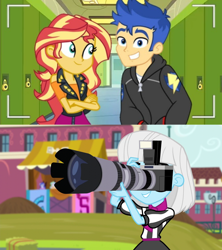 Size: 1276x1436 | Tagged: safe, artist:3d4d, edit, screencap, flash sentry, photo finish, sunset shimmer, equestria girls, g4, camera, female, male, ship:flashimmer, shipping, straight, telephoto lens