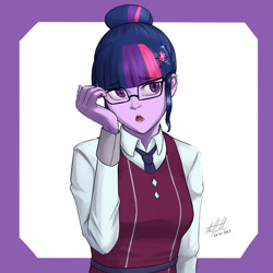 Size: 1024x1024 | Tagged: safe, artist:nlhetfield, sci-twi, twilight sparkle, equestria girls, g4, female, glasses, open mouth, simple background, solo