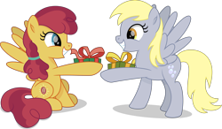 Size: 6789x3962 | Tagged: safe, artist:starcollider, derpy hooves, sunny delivery, pegasus, pony, g4, the break up breakdown, .svg available, absurd resolution, background pony, duo, duo female, female, grin, hairband, hoof hold, hooves, lesbian, looking at each other, looking at someone, mare, present, shadow, shipping, simple background, sitting, smiling, smiling at each other, spread wings, standing, sunnyderp, svg, tail, transparent background, two toned mane, two toned tail, vector, wings
