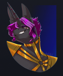 Size: 1346x1624 | Tagged: safe, artist:jeshh, oc, oc:violet umbral, unicorn, anthro, bust, ear fluff, male, portrait, solo