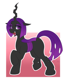 Size: 1175x1355 | Tagged: safe, artist:puetsua, oc, oc:joliette, changeling, changeling oc, commission, fangs, female, open mouth, purple, purple changeling, raised hoof, solo