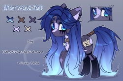 Size: 2899x1921 | Tagged: safe, artist:radioaxi, oc, oc only, oc:star waterfall, earth pony, pony, collar, ear piercing, earring, jewelry, male, piercing, raised hoof, reference sheet, solo, stallion, tail, tail wrap