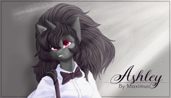 Size: 8192x4680 | Tagged: safe, artist:maximus, oc, oc only, oc:ashley rivera, unicorn, anthro, absurd file size, absurd resolution, female, solo