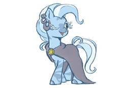 Size: 506x353 | Tagged: safe, artist:fizpup, trixie, zecora, pony, unicorn, zebra, g4, brooch, cape, clothes, ear piercing, earring, fusion, jewelry, missing horn, one eye closed, piercing, simple background, stripes, tail, white background, wink