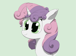 Size: 1435x1064 | Tagged: source needed, useless source url, safe, artist:_rynn, sweetie belle, pony, unicorn, g4, bust, eyelashes, eyes open, female, filly, foal, portrait, shadows, simple background, smiling, solo