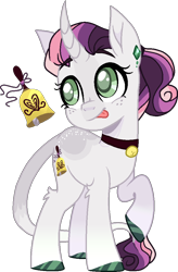 Size: 660x1004 | Tagged: safe, artist:rickysocks, sweetie belle, pony, unicorn, g4, alternate design, bell, blind, simple background, solo, tongue out, transparent background