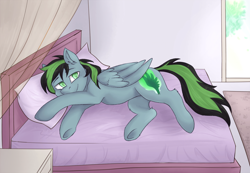 Size: 1920x1325 | Tagged: safe, oc, oc:weo, pegasus, pony, bed, bedroom