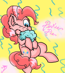 Size: 1200x1360 | Tagged: safe, artist:takutanuvataio, pinkie pie, earth pony, pony, g4, cotton candy, eating, female, food, one eye closed, solo