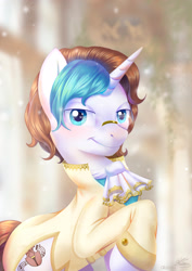 Size: 2480x3508 | Tagged: safe, artist:divlight, oc, oc:dandy blue wink, pony, unicorn, clothes, high res, male, simple background, solo, stallion