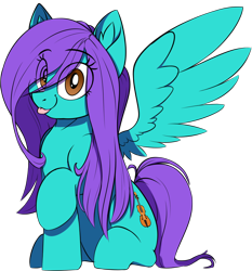 Size: 1028x1102 | Tagged: safe, artist:notetaker, oc, oc only, oc:swing time, pegasus, pony, :p, female, mare, raised hoof, simple background, sitting, solo, tongue out, transparent background, wings