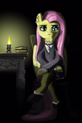 Size: 1280x1920 | Tagged: safe, artist:ciborgen, fluttershy, pegasus, pony, g4, candle, clothes, female, fluttergoth, sitting, solo