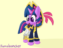 Size: 2048x1536 | Tagged: safe, artist:llamalauncher, twilight sparkle, pony, g4, clothes, female, hat, pirate, pirate twilight, simple background, solo, tongue out