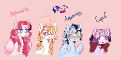 Size: 4000x2000 | Tagged: safe, artist:orphicswanart, oc, oc:aphrodite, oc:aquarius, oc:cupid, oc:hades, pegasus, pony, unicorn, au:chaoticverse, alternate universe, offspring, parent:princess cadance, parent:shining armor, parents:shiningcadance, solo