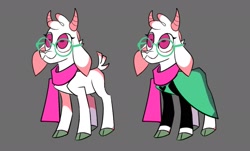 Size: 2095x1265 | Tagged: safe, artist:nonameorous, goat, them's fightin' herds, clothes, cloven hooves, community related, crossover, deltarune, glasses, gray background, male, ponified, quadrupedal, ralsei, rectangular pupil, scarf, simple background, solo