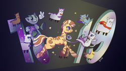 Size: 1024x576 | Tagged: safe, artist:binidi, oc, llama, mew, pony, zebra, mythical pokémon, pokémon, running, zebra oc