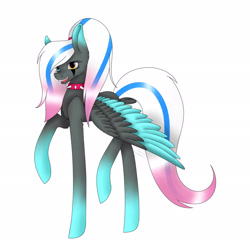 Size: 2451x2446 | Tagged: safe, artist:maneblue, oc, oc only, pegasus, pony, choker, colored wings, heterochromia, high res, pegasus oc, raised hoof, simple background, solo, spiked choker, two toned wings, white background, wings