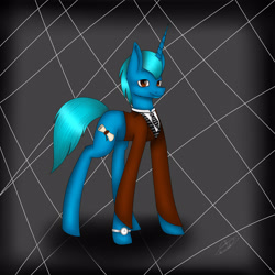 Size: 2448x2450 | Tagged: safe, artist:maneblue, oc, oc only, pony, unicorn, abstract background, clothes, high res, horn, male, necktie, signature, smiling, solo, stallion, unicorn oc, watch