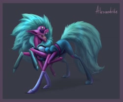 Size: 2300x1900 | Tagged: safe, artist:miurimau, earth pony, gem (race), gem pony, pony, alexandrite (steven universe), amethyst, clothes, crossover, crystal gems, dark background, female, fusion, gem, gem fusion, looking back, mare, multiple legs, pearl, ponified, quartz, solo, steven universe