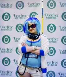 Size: 1070x1262 | Tagged: safe, artist:rosie girl cosplay, dj pon-3, vinyl scratch, human, everfree northwest, g4, clothes, cosplay, costume, everfree northwest 2017, headphones, irl, irl human, photo, solo