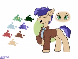 Size: 3961x3017 | Tagged: safe, artist:avery-valentine, oc, oc:tobey, pony, blue eyes, clothes, green eyes, high res, reference sheet, shirt, simple background, slender, t-shirt, thin, white background