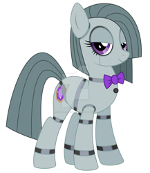 Size: 1280x1473 | Tagged: safe, artist:reitanna-seishin, marble pie, earth pony, pony, robot, robot pony, g4, alternate design, animatronic, bedroom eyes, bowtie, clothes, deviantart watermark, female, five nights at freddy's, mare, obtrusive watermark, simple background, solo, transparent background, watermark