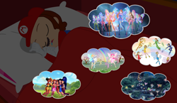 Size: 2574x1488 | Tagged: safe, artist:user15432, artist:yaya54320bases, fairy, human, equestria girls, g4, aisha, amber the orange fairy, barely eqg related, base used, bed, bedroom, blanket, bloom (winx club), cap, clothes, crossover, disney, disney fairies, dream, dream bubble, dreamix, equestria girls-ified, eyes closed, fairies, fairies are magic, fairy wings, fawn (disney), fern the green fairy, flora (winx club), gloves, hat, heather the violet fairy, iridessa, izzy the indigo fairy, layla, looking at you, mario, mario's hat, musa, night, open mouth, overalls, pillow, rainbow, rainbow magic (series), rosetta (disney), ruby the red fairy, saffron the yellow fairy, shirt, silvermist, sky the blue fairy, sleeping, sparkly wings, stella (winx club), super mario bros., tecna, tinkerbell, tooth fairy, undershirt, vidia, window, wings, winx club, world of winx