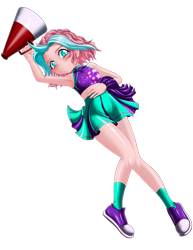 Size: 1985x2574 | Tagged: safe, artist:mauroz, ocellus, human, g4, cheerleader, cheerleader ocellus, cheerleader outfit, clothes, converse, cute, diaocelles, humanized, megaphone, shoes, simple background, sneakers, solo, transparent background
