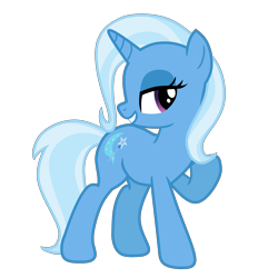 Size: 2682x2682 | Tagged: safe, artist:grapefruit-face, trixie, pony, unicorn, g4, base used, happy, high res, lidded eyes, looking sideways, playing with hair, show accurate, simple background, solo, standing, transparent background, updated, vector