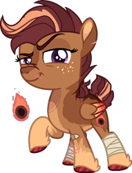 Size: 696x909 | Tagged: safe, artist:rickysocks, scootaloo, pegasus, pony, g4, :t, alternate design, bandage, bandaid, female, filly, foal, folded wings, full body, hoof polish, hooves, raised hoof, simple background, smiling, solo, standing, transparent background, wings