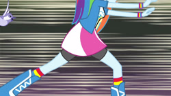 Size: 3410x1920 | Tagged: safe, screencap, rainbow dash, bird, equestria girls, g4, my little pony equestria girls: rainbow rocks, shake your tail, boots, chase, clothes, cutie mark on clothes, female, high res, offscreen character, open mouth, running, shoes, solo