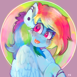 Size: 3500x3500 | Tagged: safe, artist:yumkandie, rainbow dash, pegasus, pony, g4, chest fluff, drool, drool string, ear fluff, high res, piercing, solo, tongue out