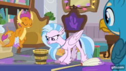 Size: 640x360 | Tagged: safe, screencap, gallus, silverstream, smolder, dragon, griffon, hippogriff, g4, season 8, the hearth's warming club, animated, bucket, cute, diastreamies, dragoness, female, flying, gif, gifs.com, male, open mouth, open smile, school of friendship, smiling, spread wings, trio, wings