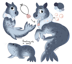 Size: 1500x1346 | Tagged: safe, artist:owlcoholik, sea pony, seal, fur, jewelry, necklace, pearl, reference sheet, seashell necklace, simple background, white background