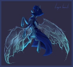 Size: 1750x1600 | Tagged: safe, artist:miurimau, gem (race), gem pony, pegasus, pony, artificial wings, augmented, blue, clothes, female, gem, hydrokinesis, lapis lazuli, lapis lazuli (steven universe), magic, magic wings, mare, ponified, rearing, solo, steven universe, water, watery wings, wings