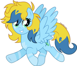 Size: 4000x3421 | Tagged: safe, artist:limedazzle, oc, oc only, oc:brush prism, pegasus, pony, coat markings, female, full body, green eyes, grin, high res, hooves, mare, pegasus oc, signature, simple background, smiling, solo, spread wings, tail, transparent background, two toned mane, two toned tail, wings