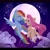 Size: 2048x2048 | Tagged: safe, artist:efuji_d, fluttershy, rainbow dash, pegasus, pony, g4, backwards cutie mark, blushing, cloud, cute, dashabetes, duo, eyes closed, female, flying, full moon, high res, holding hooves, lesbian, letterboxing, looking at each other, looking at someone, mare, moon, open mouth, open smile, ship:flutterdash, shipping, shyabetes, signature, sky, smiling, spread wings, windswept mane, wings