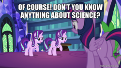 Size: 800x450 | Tagged: safe, edit, edited screencap, screencap, spike, starlight glimmer, twilight sparkle, alicorn, pony, every little thing she does, g4, atop the fourth wall, butt, caption, image macro, library, linkara, plot, similo duplexis, text, twibutt, twilight sparkle (alicorn), twilight's castle, twilight's castle library