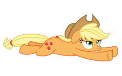 Size: 4000x2500 | Tagged: safe, artist:nitlynjane, applejack, earth pony, pony, g4, applejack is not amused, applejack's hat, cowboy hat, female, floppy ears, freckles, frown, full body, green eyes, gritted teeth, hat, high res, hooves, lidded eyes, looking up, lying down, mare, prone, simple background, solo, sploot, transparent background, unamused