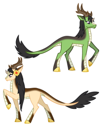 Size: 985x1216 | Tagged: safe, artist:saturngrl, oc, oc only, dracony, dragon, hybrid, kirin, duo, simple background, transparent background