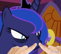 Size: 532x470 | Tagged: safe, edit, edited screencap, screencap, princess luna, human, a royal problem, g4, angry, angry horse noises, animated, boop, double boop, ear rape, hand, horse noises, meta, sound, wat, webm