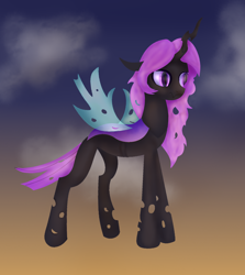 Size: 1066x1195 | Tagged: safe, artist:moonlightrift, oc, oc:psithyra, changeling, purple changeling, solo