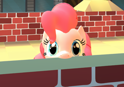 Size: 3000x2112 | Tagged: safe, artist:wheredamaresat, pinkie pie, earth pony, pony, g4, 3d, adorable face, brick wall, cute, diapinkes, face, female, gmod, head, high res, looking at you, mare, no context, nom, nose, ponk, silly, silly face, silly pony, solo, soon, stare, upscaled