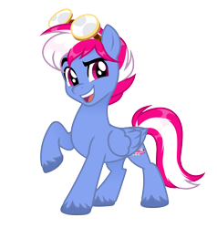 Size: 2472x2592 | Tagged: safe, artist:steam-loco, artist:vi45, oc, oc only, oc:steam loco, pegasus, pony, 2022 community collab, derpibooru community collaboration, g5, my little pony: a new generation, commission, cute, folded wings, goggles, high res, looking at you, male, pegasus oc, simple background, solo, standing, transparent background, wings, ych result