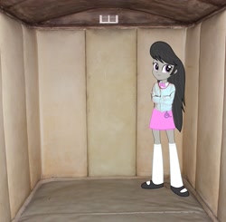 Size: 2303x2259 | Tagged: safe, edit, octavia melody, equestria girls, g4, background human, bondage, bowtie, clothes, equestria girls in real life, female, high res, irl, long hair, padded cell, photo, skirt, solo, straitjacket