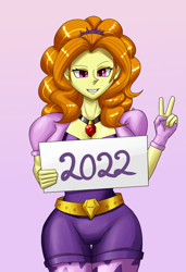 Size: 1300x1900 | Tagged: safe, artist:zachc, adagio dazzle, equestria girls, 2022, clothes, gem, looking at you, peace sign, siren gem, smiling, solo