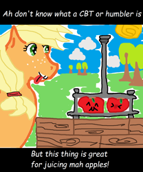 Size: 1078x1296 | Tagged: safe, applejack, pony, g4, 1000 hours in ms paint, apple, black bars, food