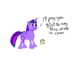 Size: 1120x956 | Tagged: safe, artist:schmergo, twilight sparkle, alicorn, pony, g4, 1000 hours in ms paint, bribery, cup, female, implied drug use, playinterference, solo, standing, twilight sparkle (alicorn)
